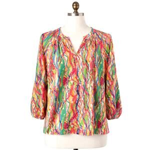 Lilly Pulitzer 100% Elsa Silk Multicolor Abstract Print Blouse Top M Lightweight